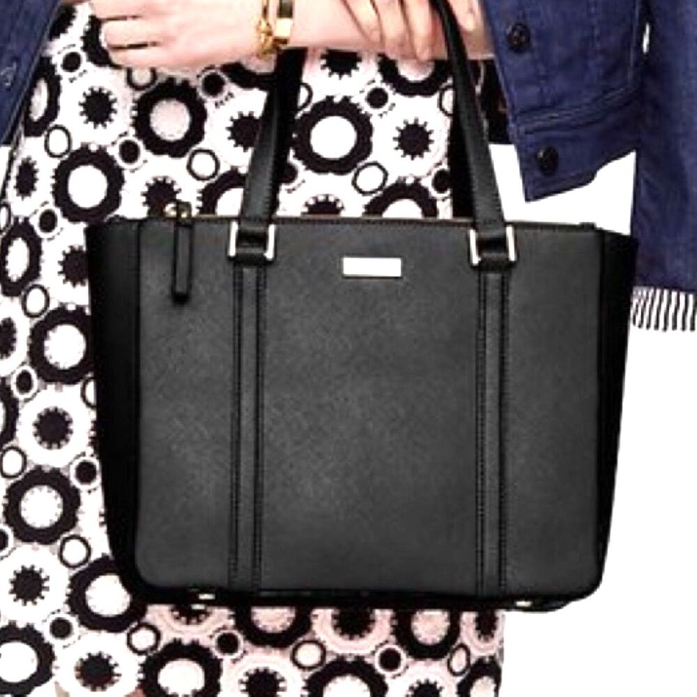 Kate Spade New‎ York Newbury Lane Cadene Black Leather Satchel Bag 12"X9.5"X4.5"